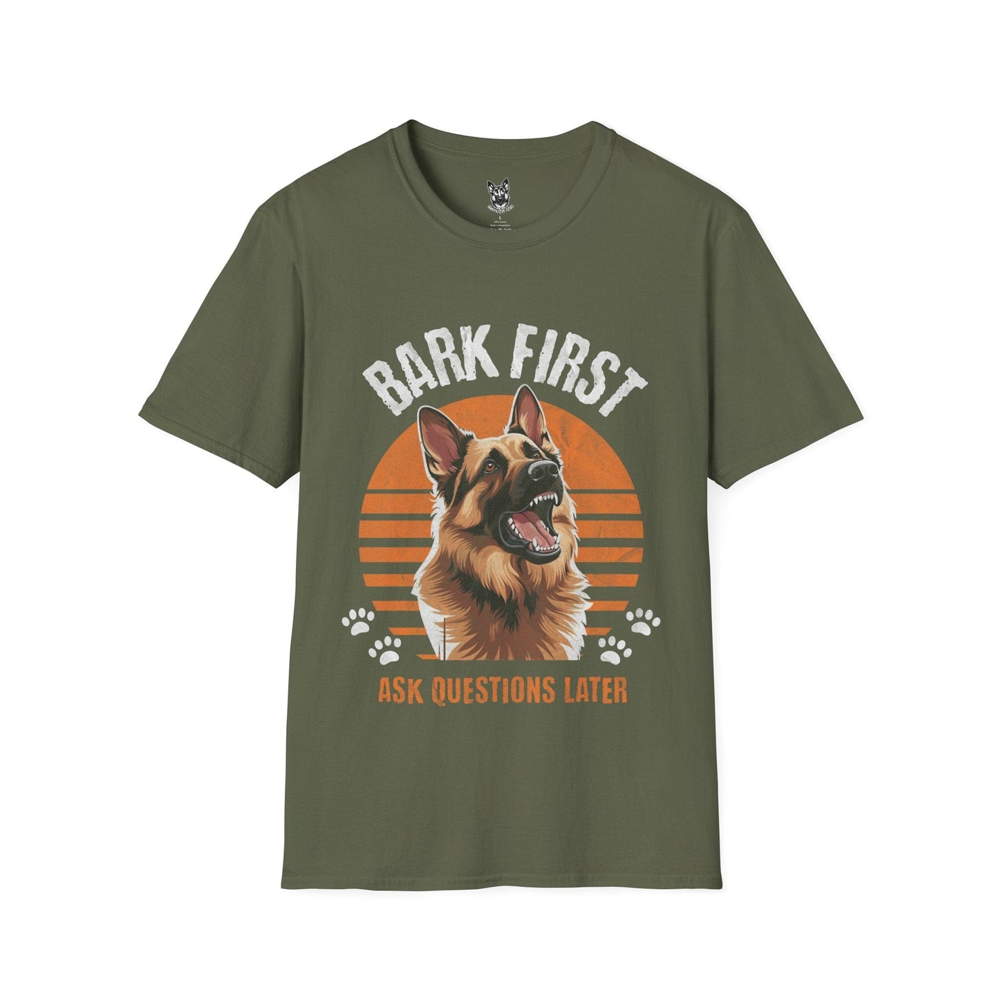 T-Shirt Military Green / S Bark First – Protective German Shepherd T-Shirt (UK)