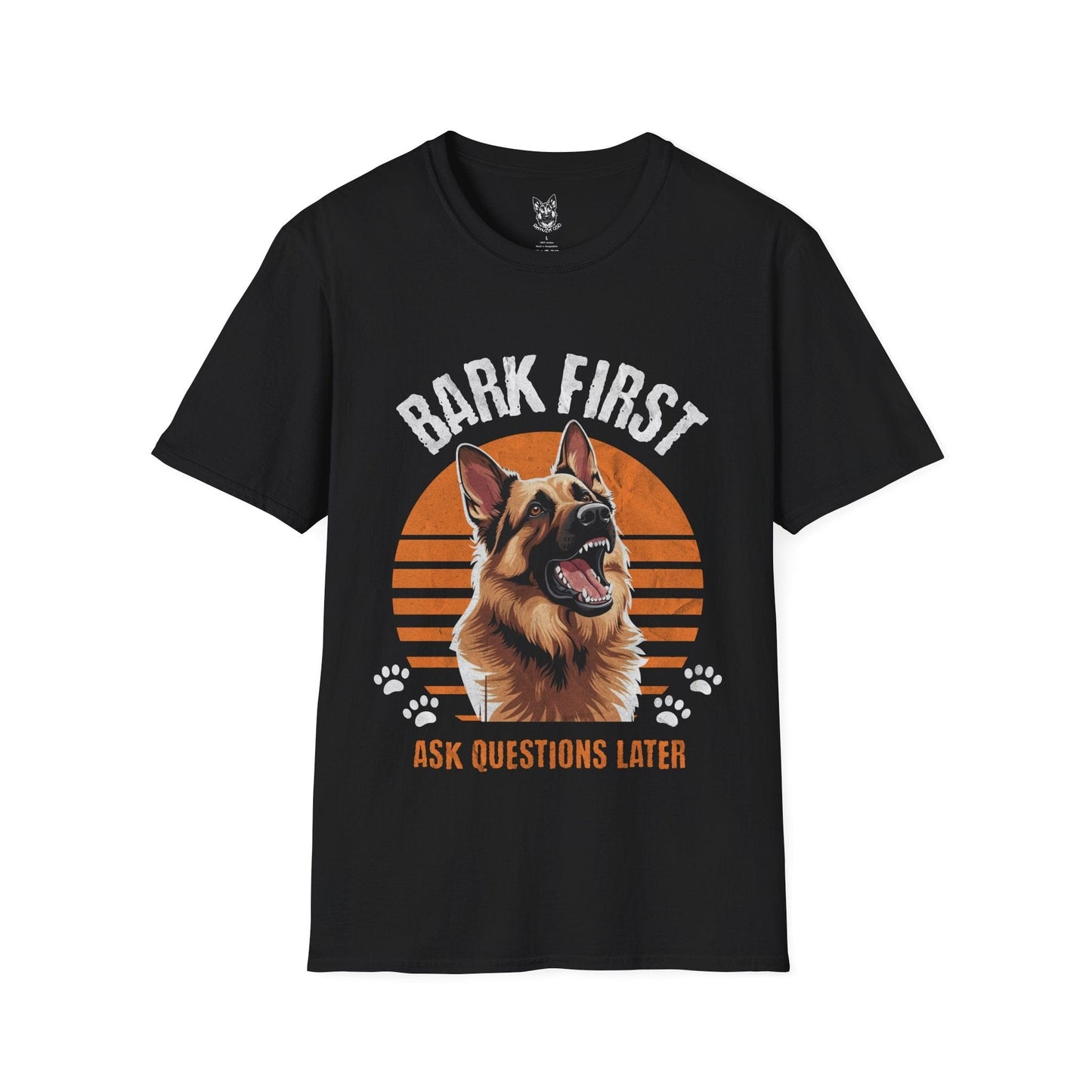 T-Shirt Black / S Bark First – Protective German Shepherd T-Shirt (UK)