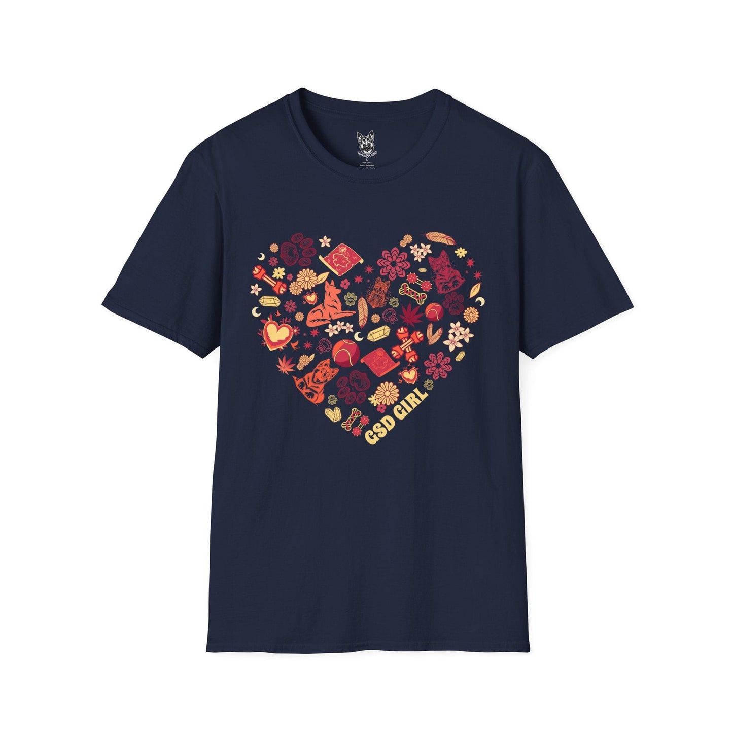 T-Shirt Navy / S Boho GSD Girl – Cute German Shepherd T-Shirt (UK)