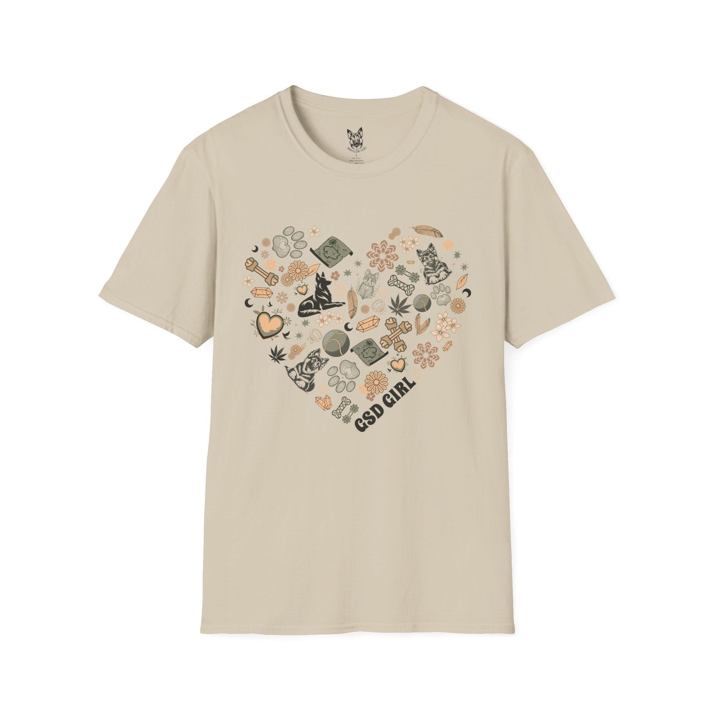 T-Shirt Sand / S Boho GSD Girl – Cute German Shepherd T-Shirt (UK)