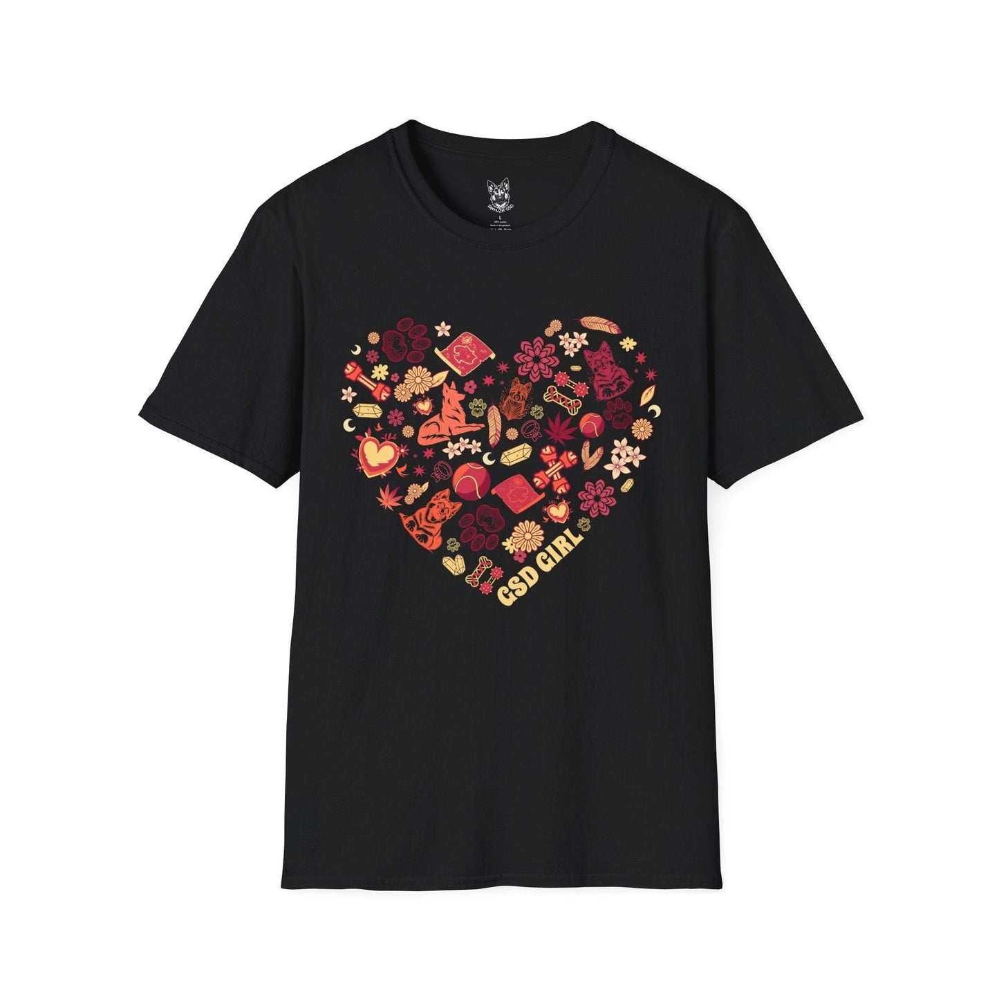 T-Shirt Black / S Boho GSD Girl – Cute German Shepherd T-Shirt (UK)