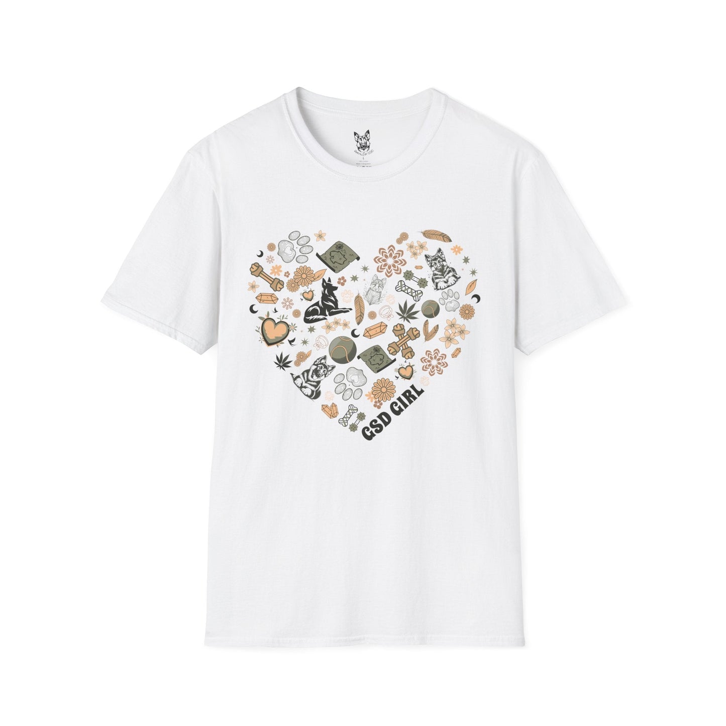 T-Shirt White / S Boho GSD Girl – Cute German Shepherd T-Shirt (UK)