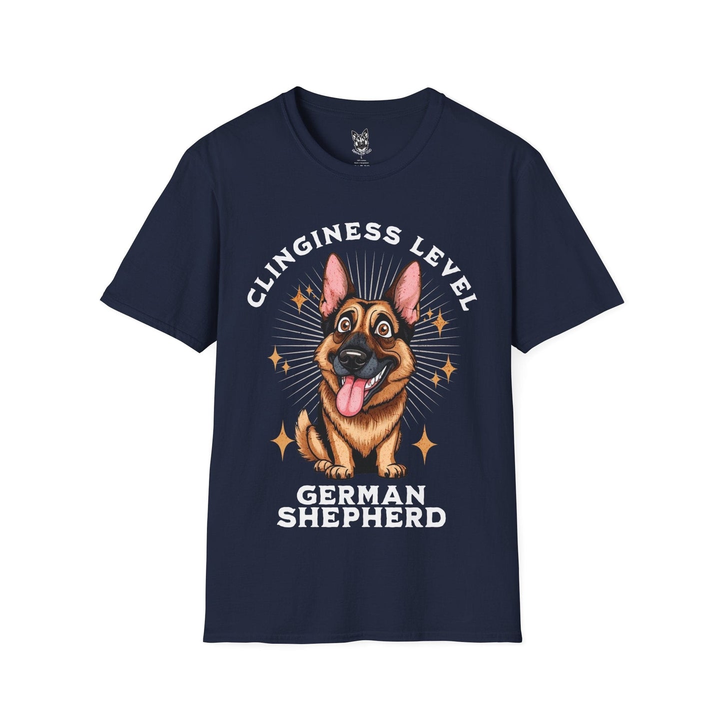 T-Shirt Navy / S Clinginess Level: Shadow – Funny German Shepherd T-Shirt (UK)