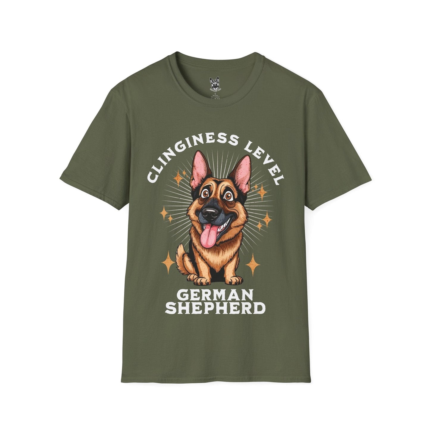 T-Shirt Military Green / S Clinginess Level: Shadow – Funny German Shepherd T-Shirt (UK)