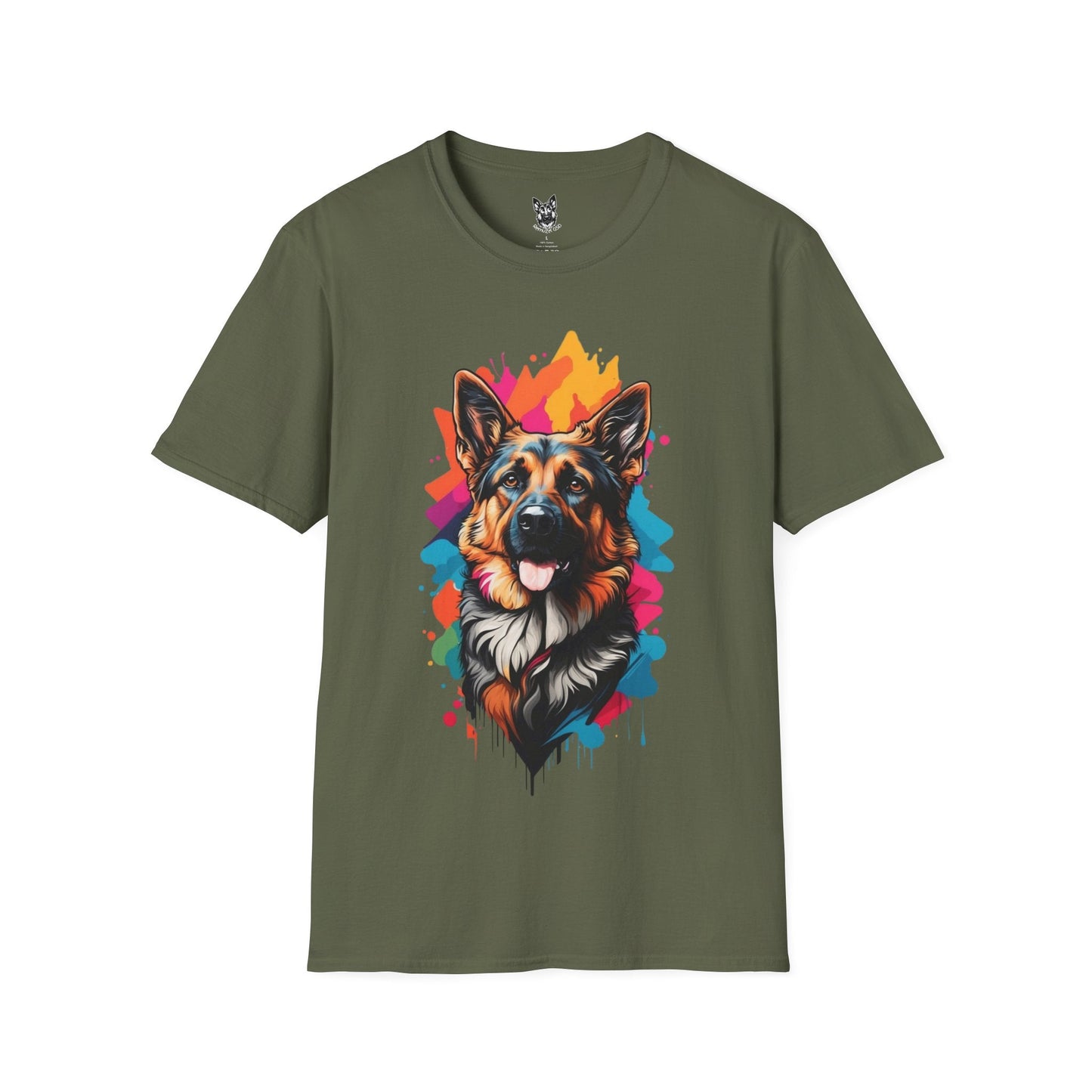 T-Shirt Military Green / S Colour Splash Icon – Pop Art German Shepherd T-Shirt (UK)