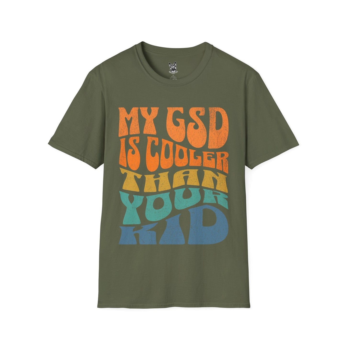 T-Shirt Military Green / S Cooler Than Your Kid – Groovy German Shepherd T-Shirt (UK)