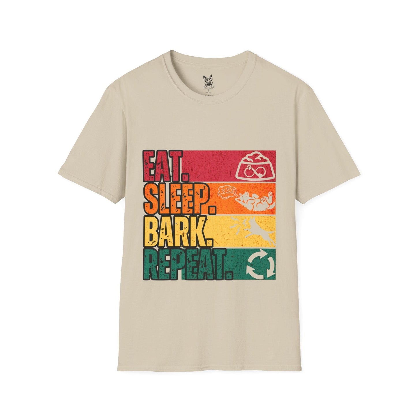 T-Shirt Sand / S Eat. Sleep. Bark. Repeat. – Relatable German Shepherd T-Shirt (UK)