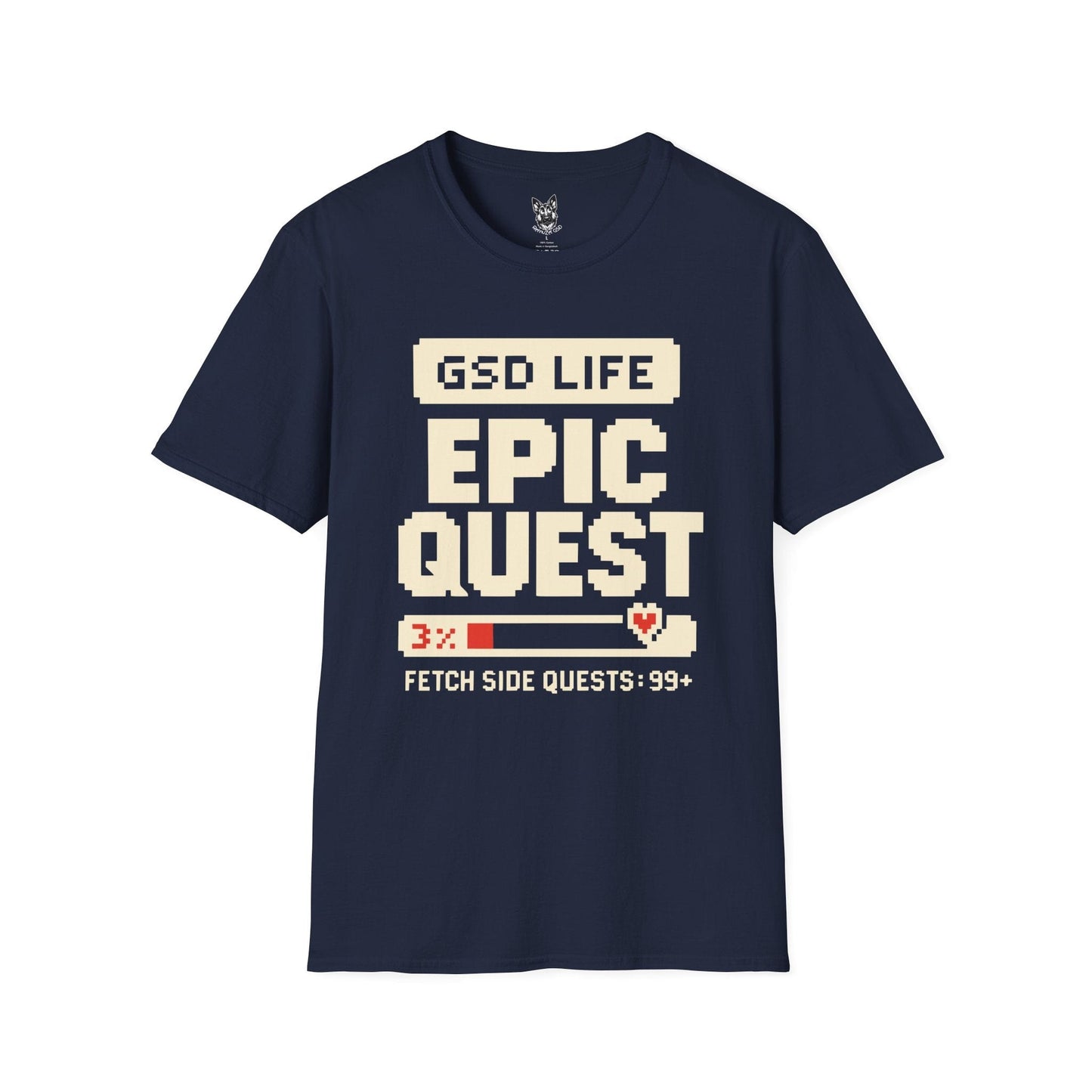 T-Shirt Navy / S Epic Quest Mode – Gamer German Shepherd T-Shirt (UK)