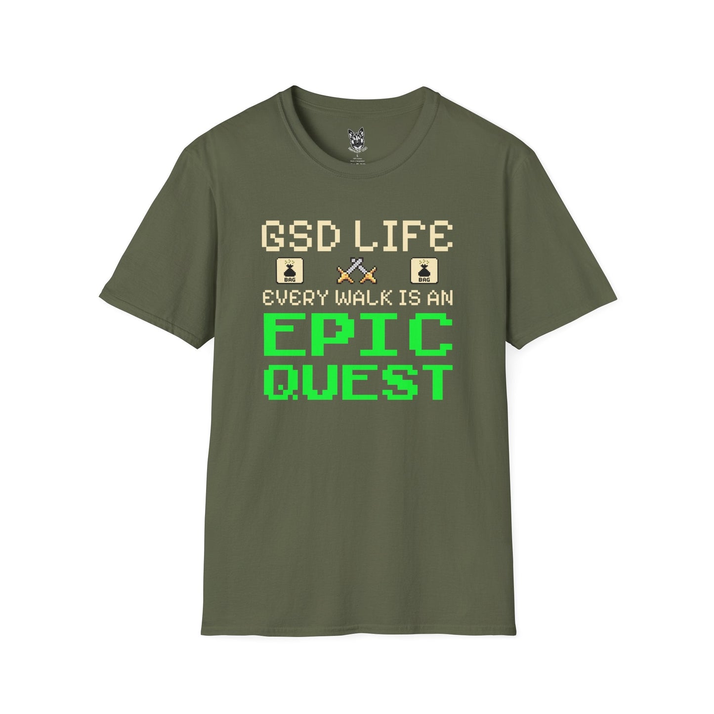 T-Shirt Military Green / S Epic Quest Walks – Gamer German Shepherd T-Shirt (UK)