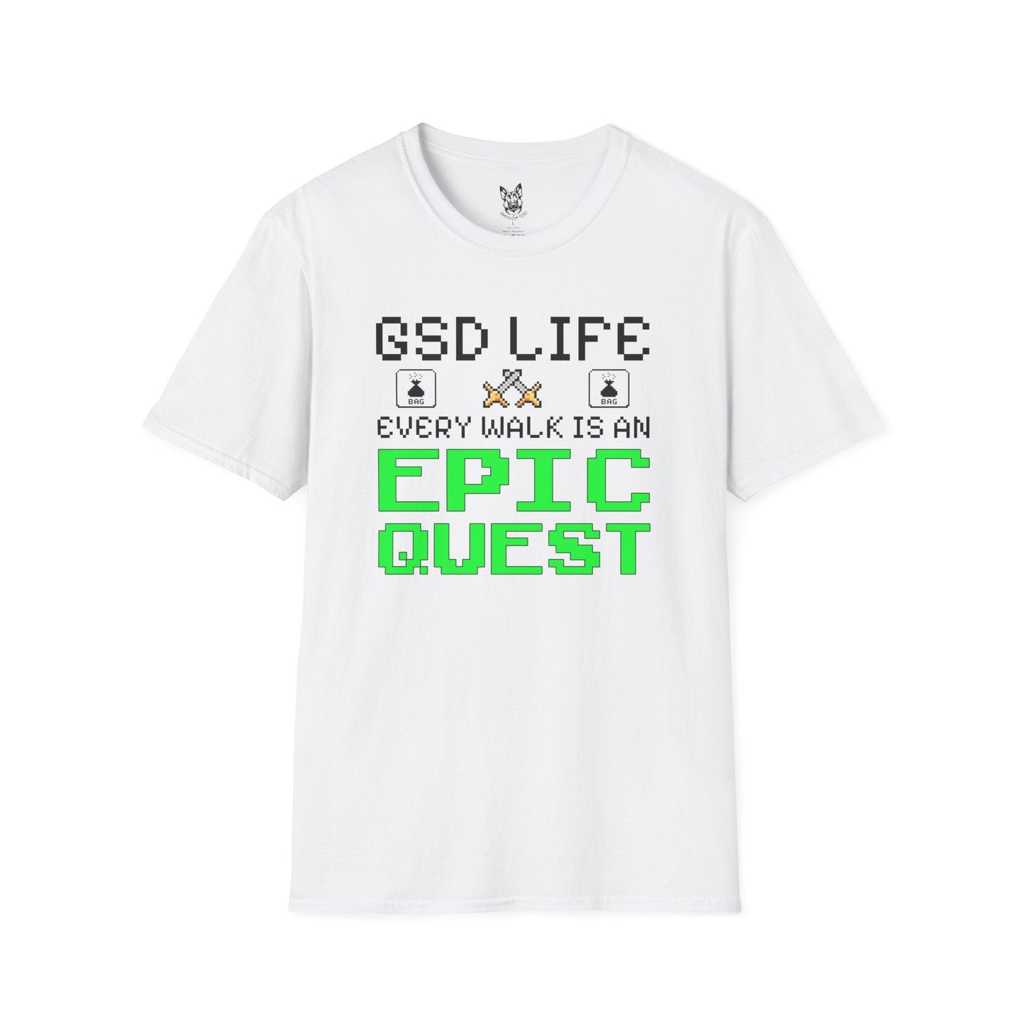 T-Shirt White / S Epic Quest Walks – Gamer German Shepherd T-Shirt (UK)
