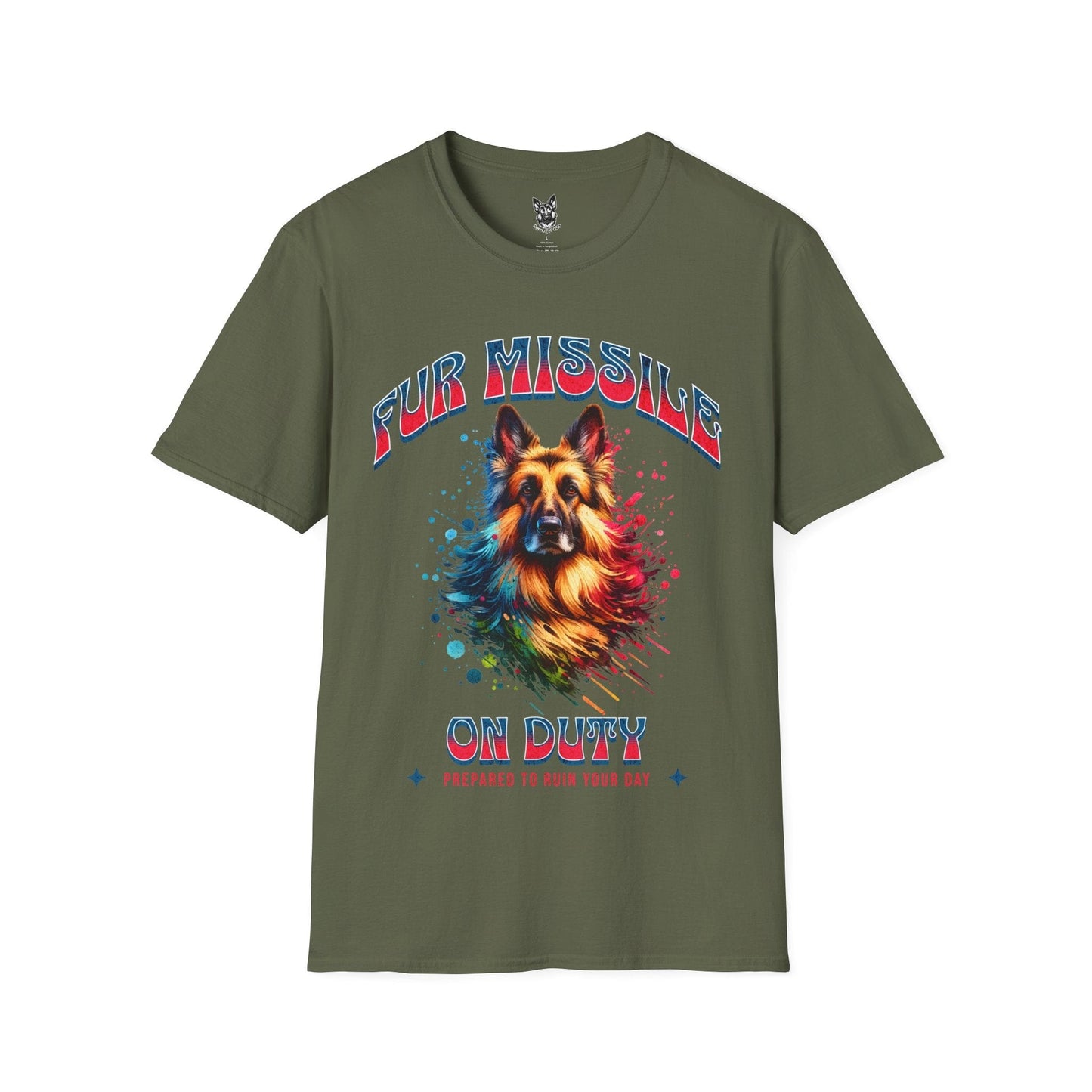 T-Shirt Military Green / S Fur Missile on Duty – Protective German Shepherd T-Shirt (UK)