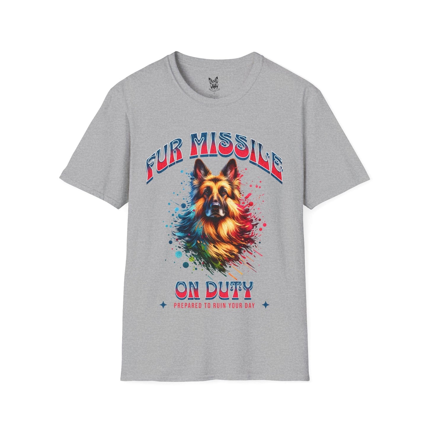 T-Shirt Sport Grey / S Fur Missile on Duty – Protective German Shepherd T-Shirt (UK)