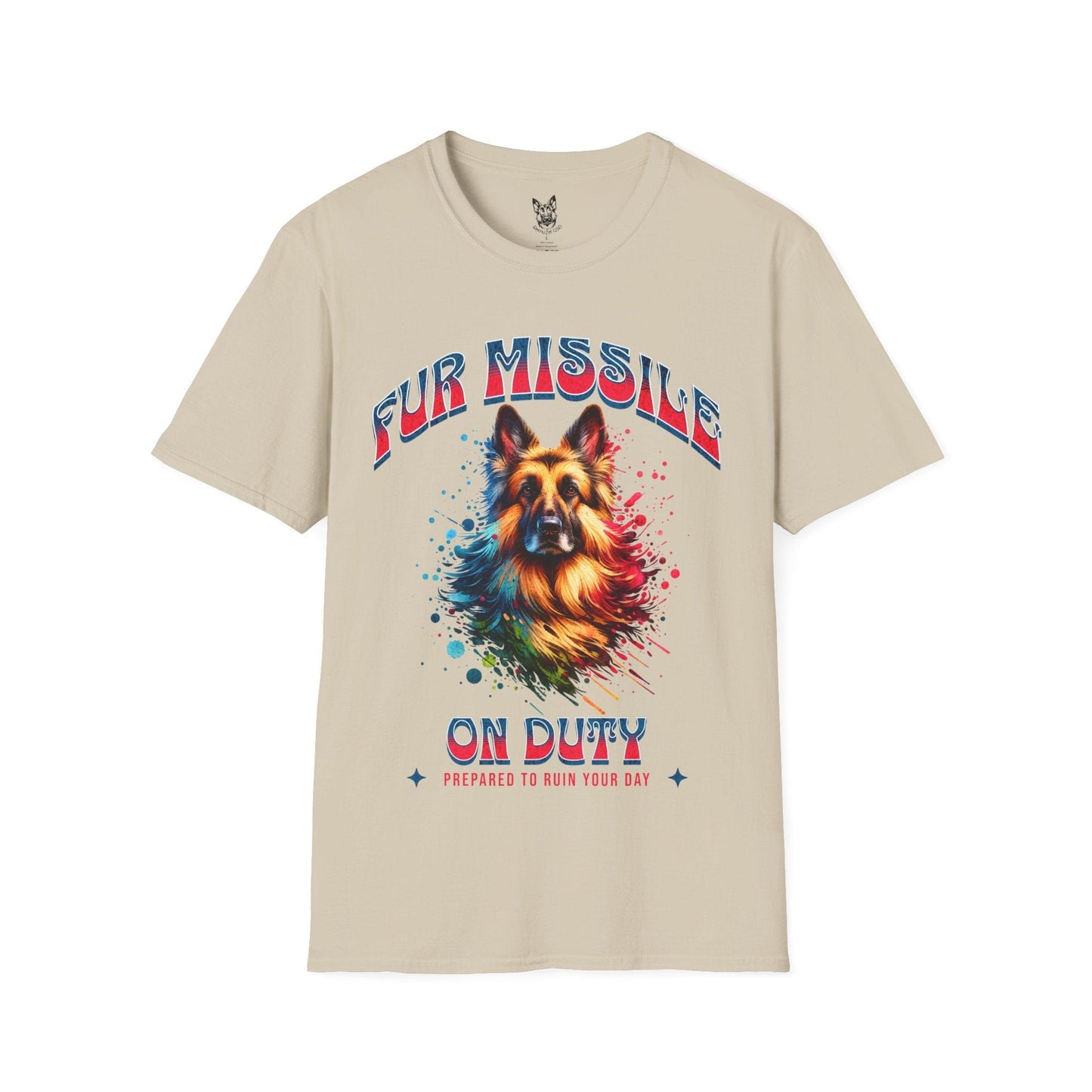 T-Shirt Sand / S Fur Missile on Duty – Protective German Shepherd T-Shirt (UK)