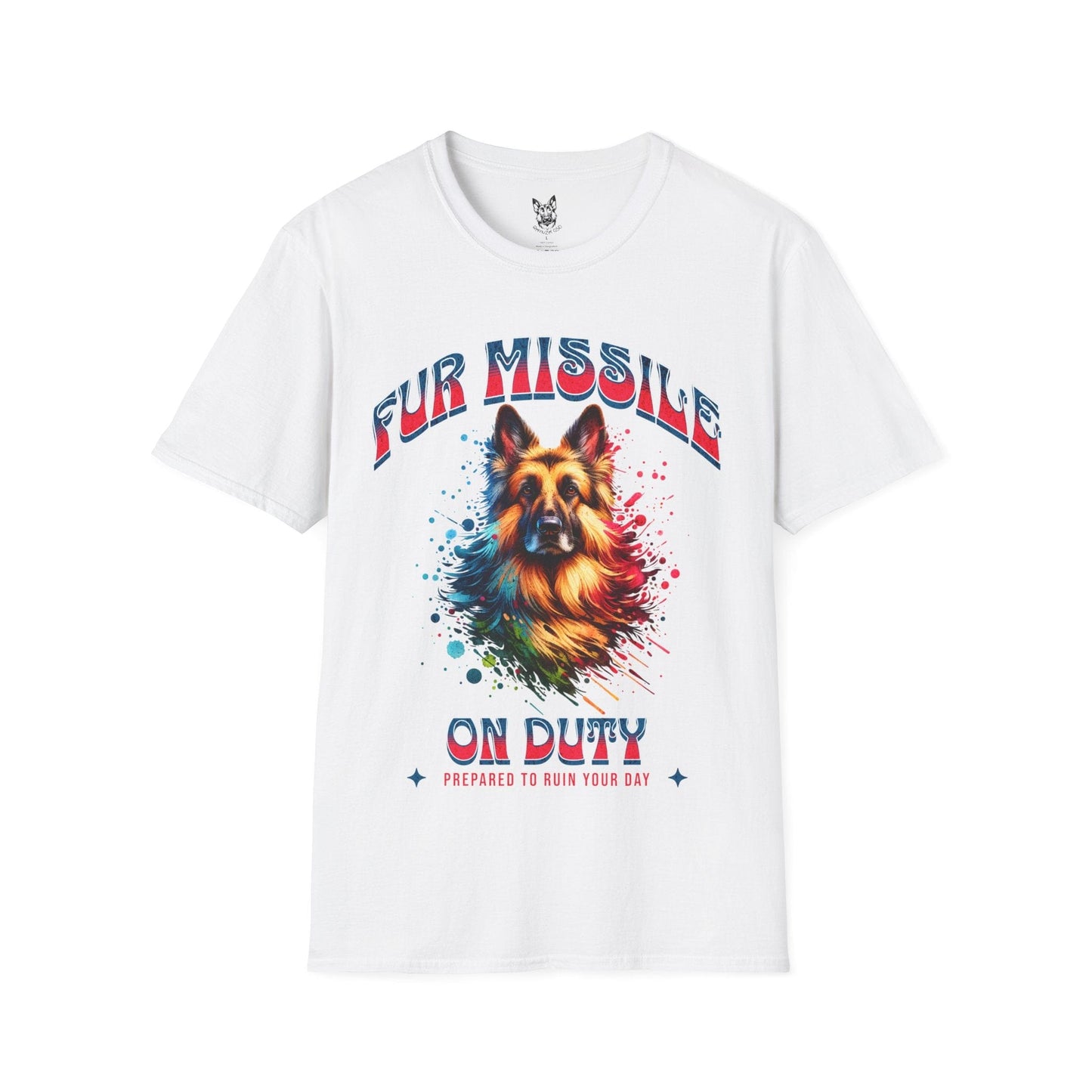 T-Shirt White / S Fur Missile on Duty – Protective German Shepherd T-Shirt (UK)