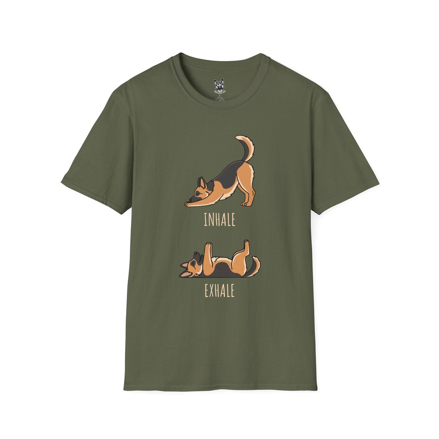 T-Shirt Military Green / S Inhale, Exhale – Calm German Shepherd T-Shirt (UK)