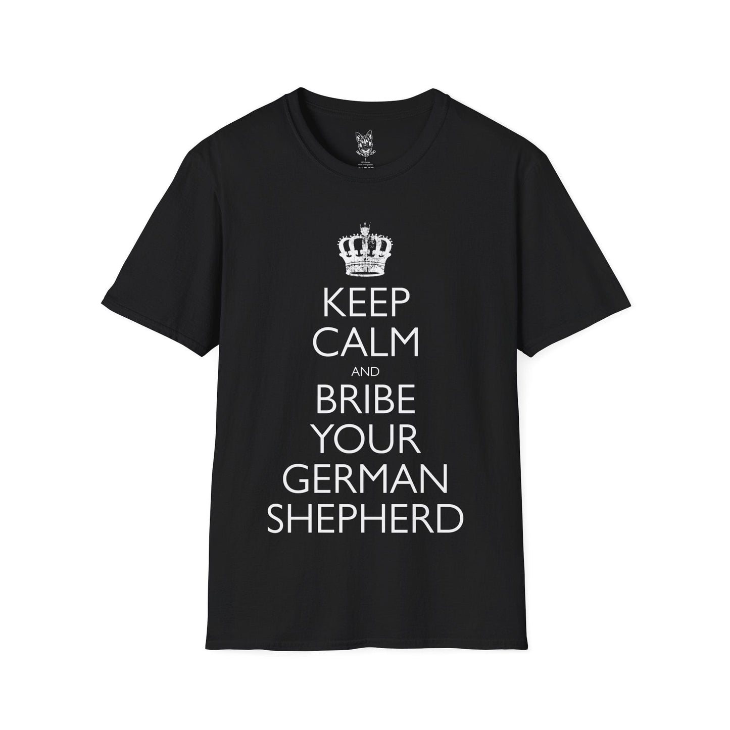 T-Shirt Black / S Keep Calm and Bribe – Funny German Shepherd T-Shirt (UK)