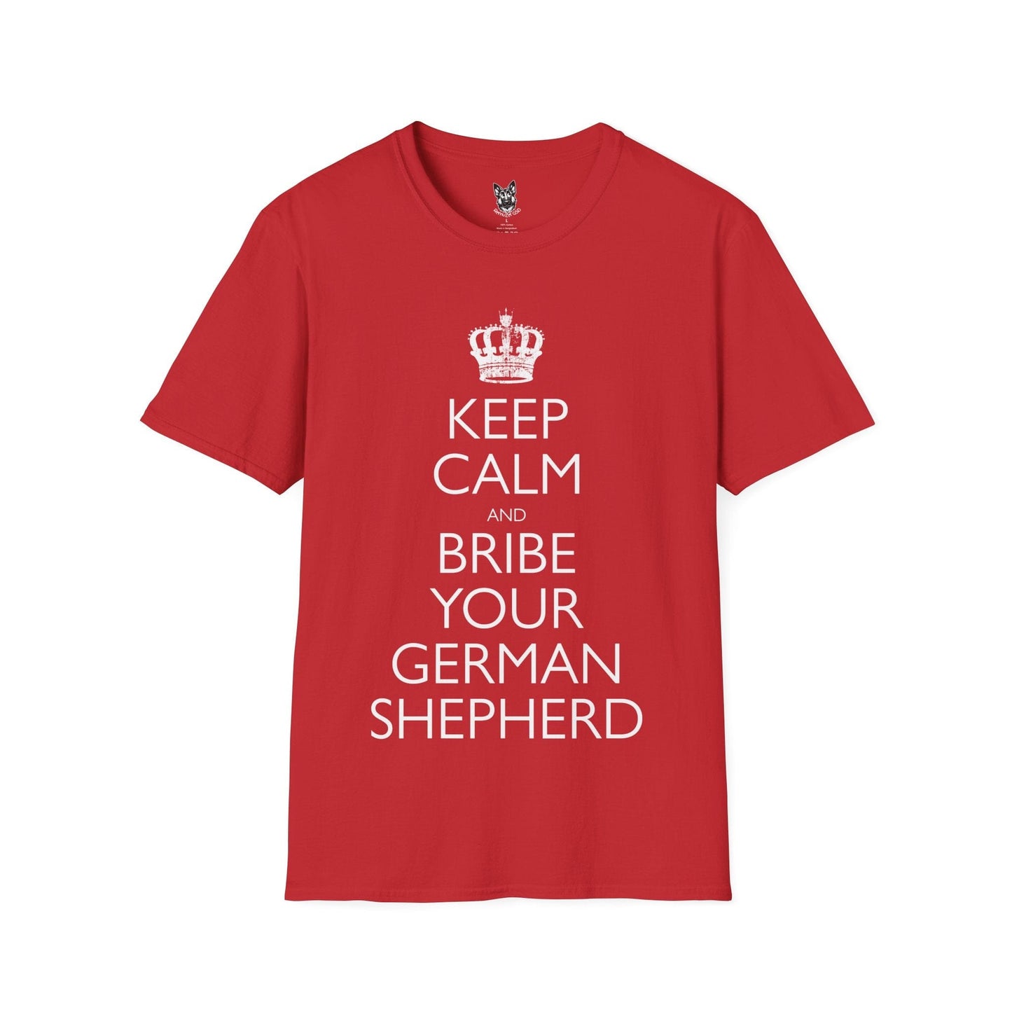 T-Shirt Red / S Keep Calm and Bribe – Funny German Shepherd T-Shirt (UK)