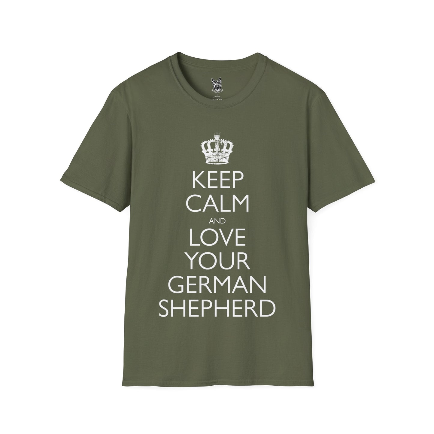 T-Shirt Military Green / S Keep Calm and Love – Cute German Shepherd T-Shirt (UK)