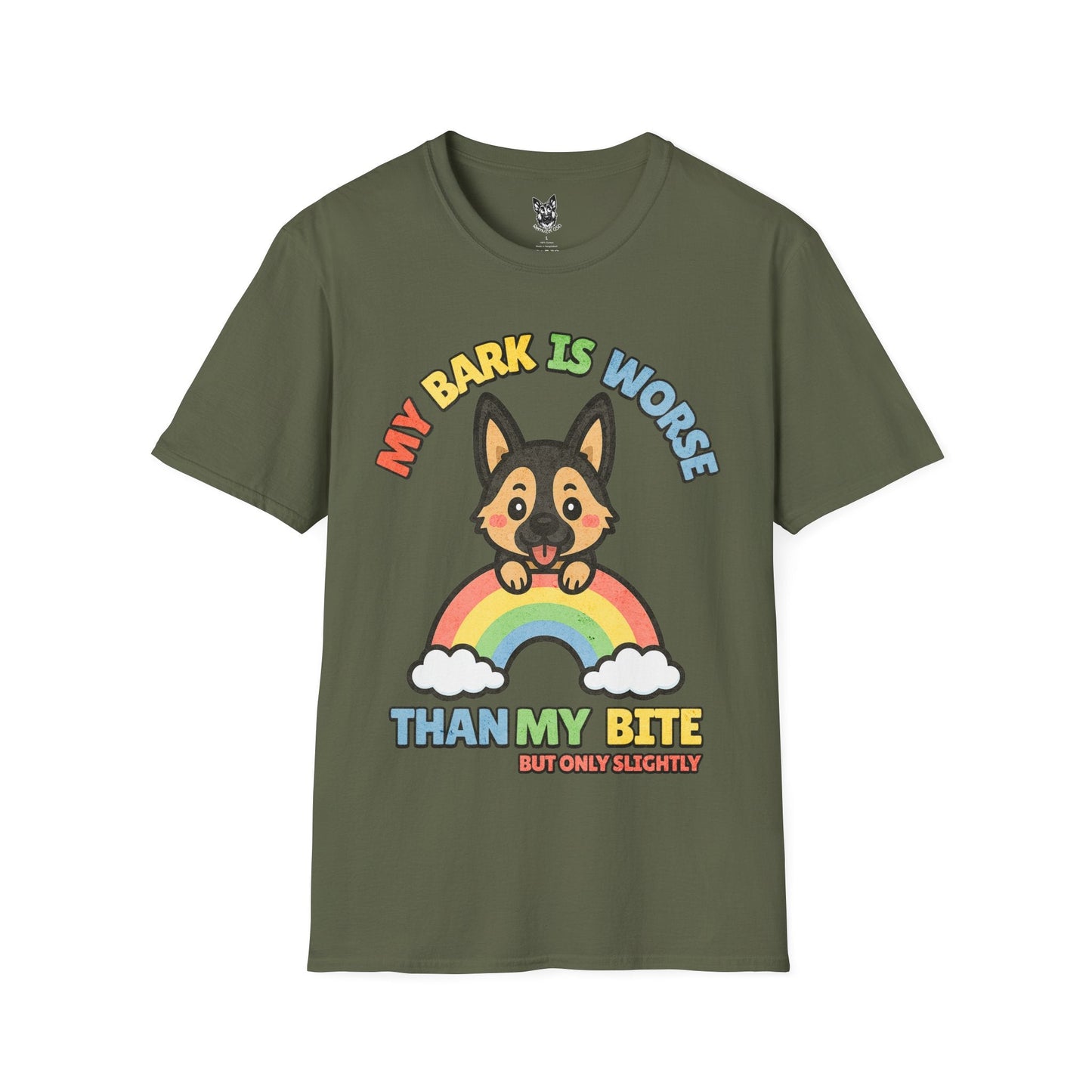 T-Shirt Military Green / S My Bark Is Worse – Cheeky German Shepherd T-Shirt (UK)