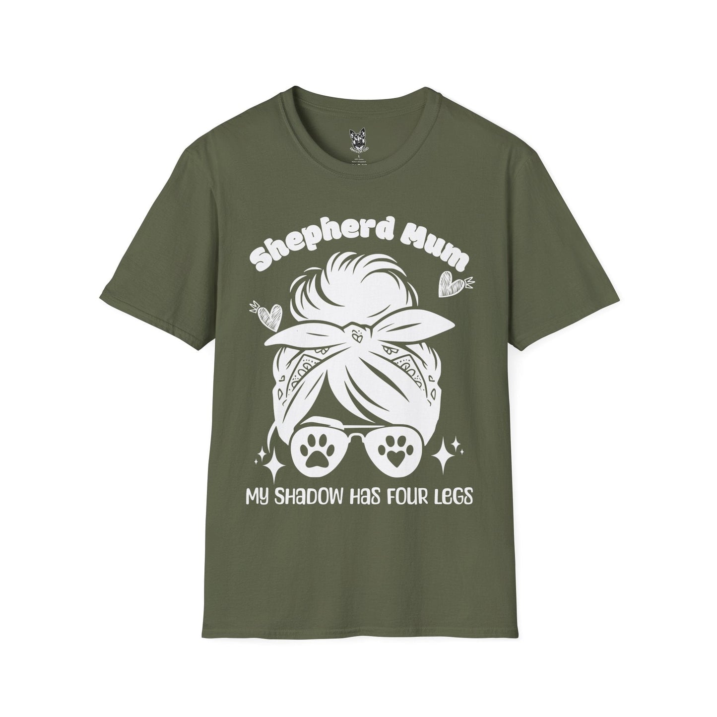 T-Shirt Military Green / S My Shadow Has Four Legs – Mum Life German Shepherd T-Shirt (UK)