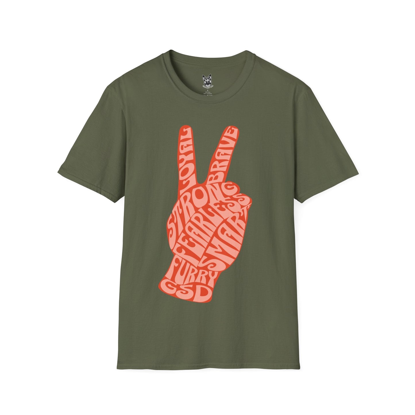T-Shirt Military Green / S Peace Sign – Groovy German Shepherd T-Shirt (UK)