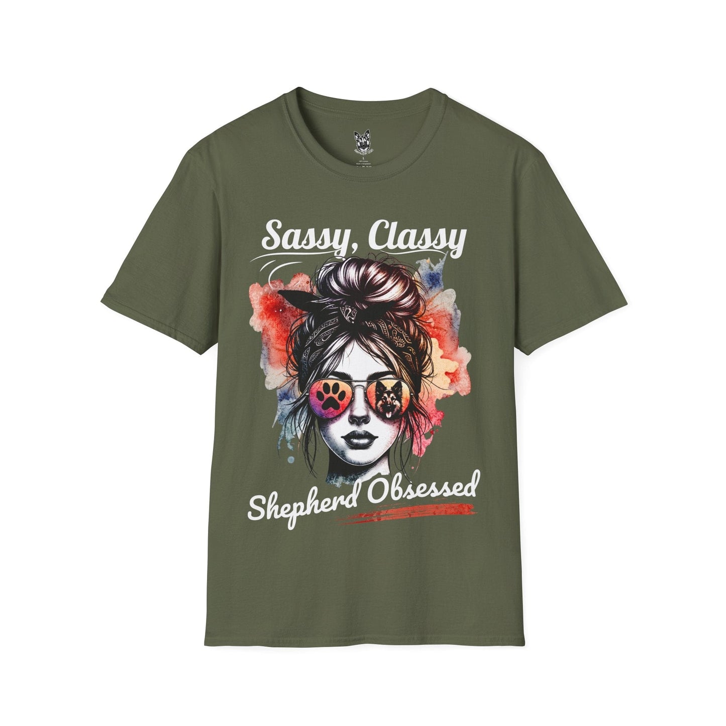 T-Shirt Military Green / S Sassy, Classy, Shepherd-Obsessed – Glam German Shepherd T-Shirt (UK)