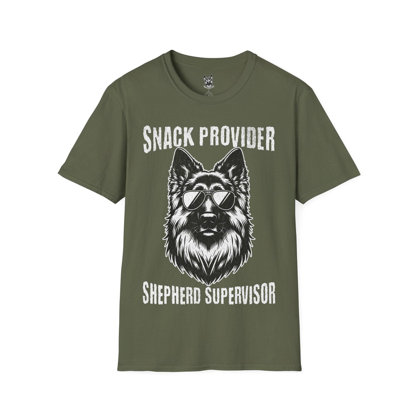 T-Shirt Military Green / S Snack Provider & Supervisor – Funny German Shepherd T-Shirt (UK)