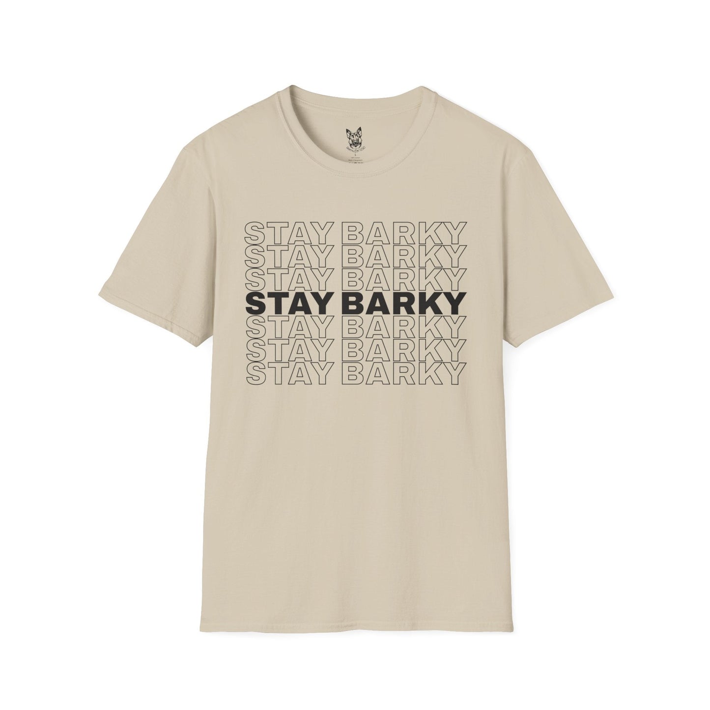 T-Shirt Sand / S Stay Barky – Funny German Shepherd T-Shirt (UK)