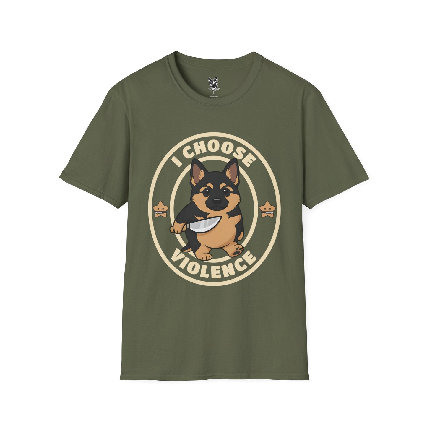 T-Shirt Military Green / S Tiny Menace Energy – Funny German Shepherd T-Shirt (UK)
