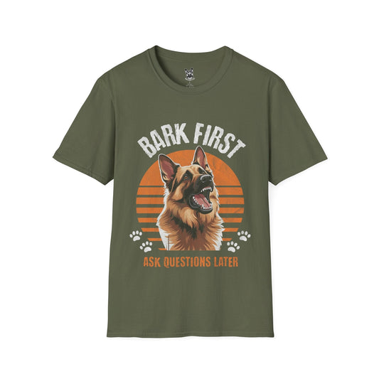 T-Shirt Military Green / S Bark First – Protective German Shepherd T-Shirt (UK)