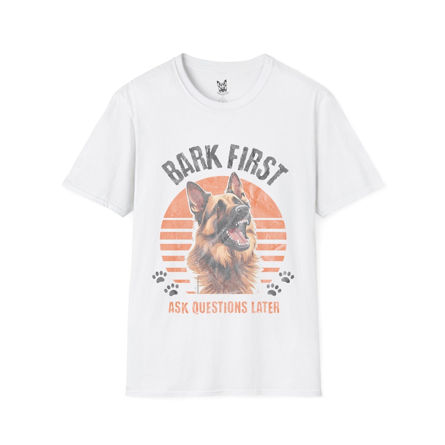 T-Shirt White / S Bark First – Protective German Shepherd T-Shirt (UK)
