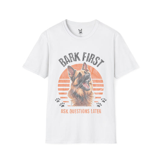 T-Shirt White / S Bark First – Protective German Shepherd T-Shirt (UK)