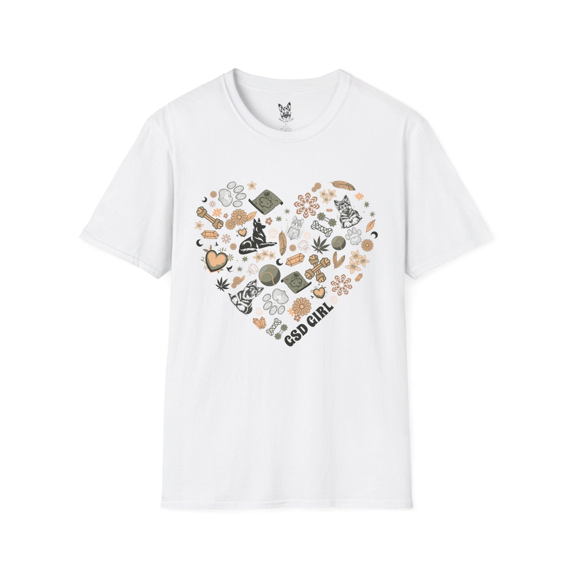 T-Shirt White / S Boho GSD Girl – Cute German Shepherd T-Shirt (UK)