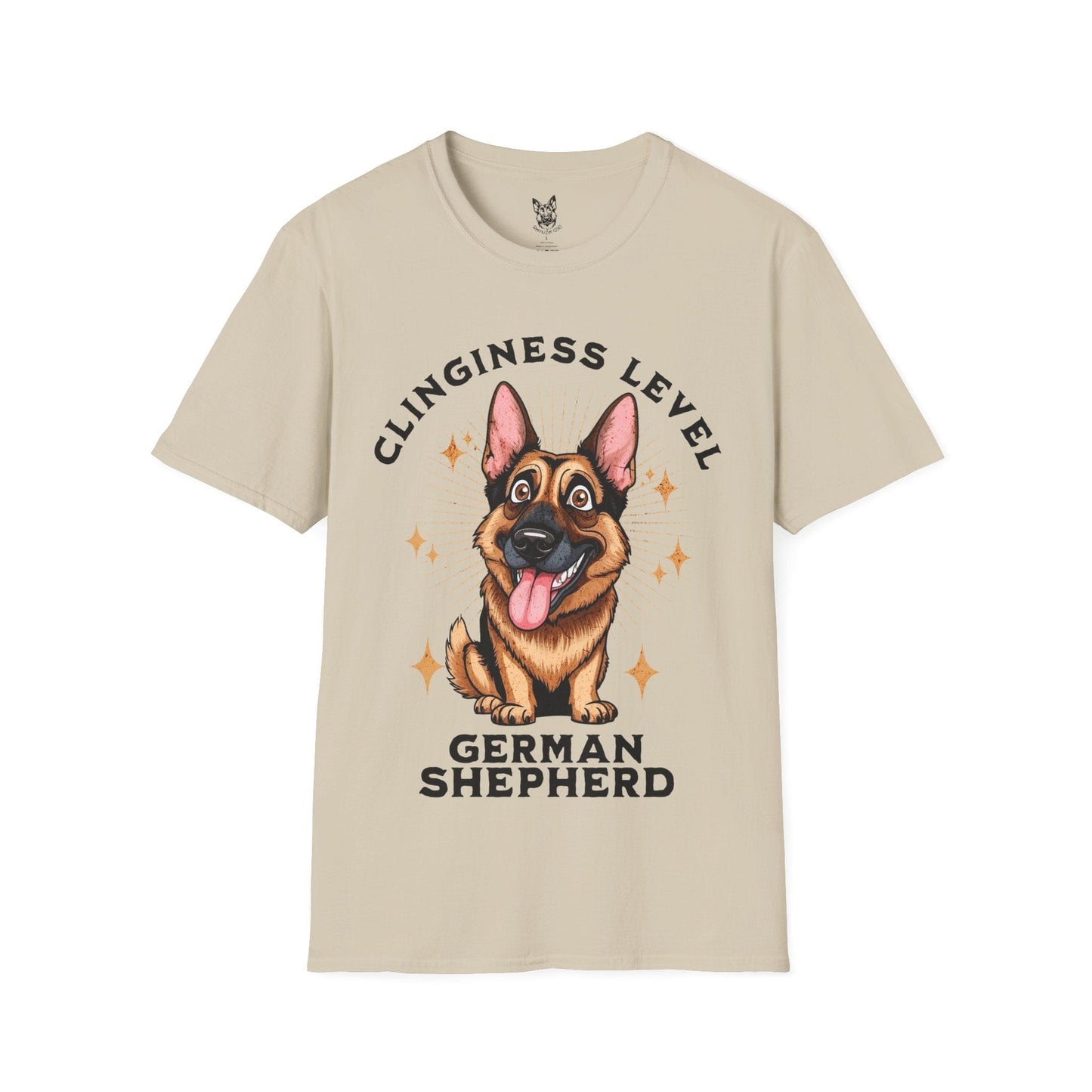 T-Shirt Sand / S Clinginess Level: Shadow – Funny German Shepherd T-Shirt (UK)