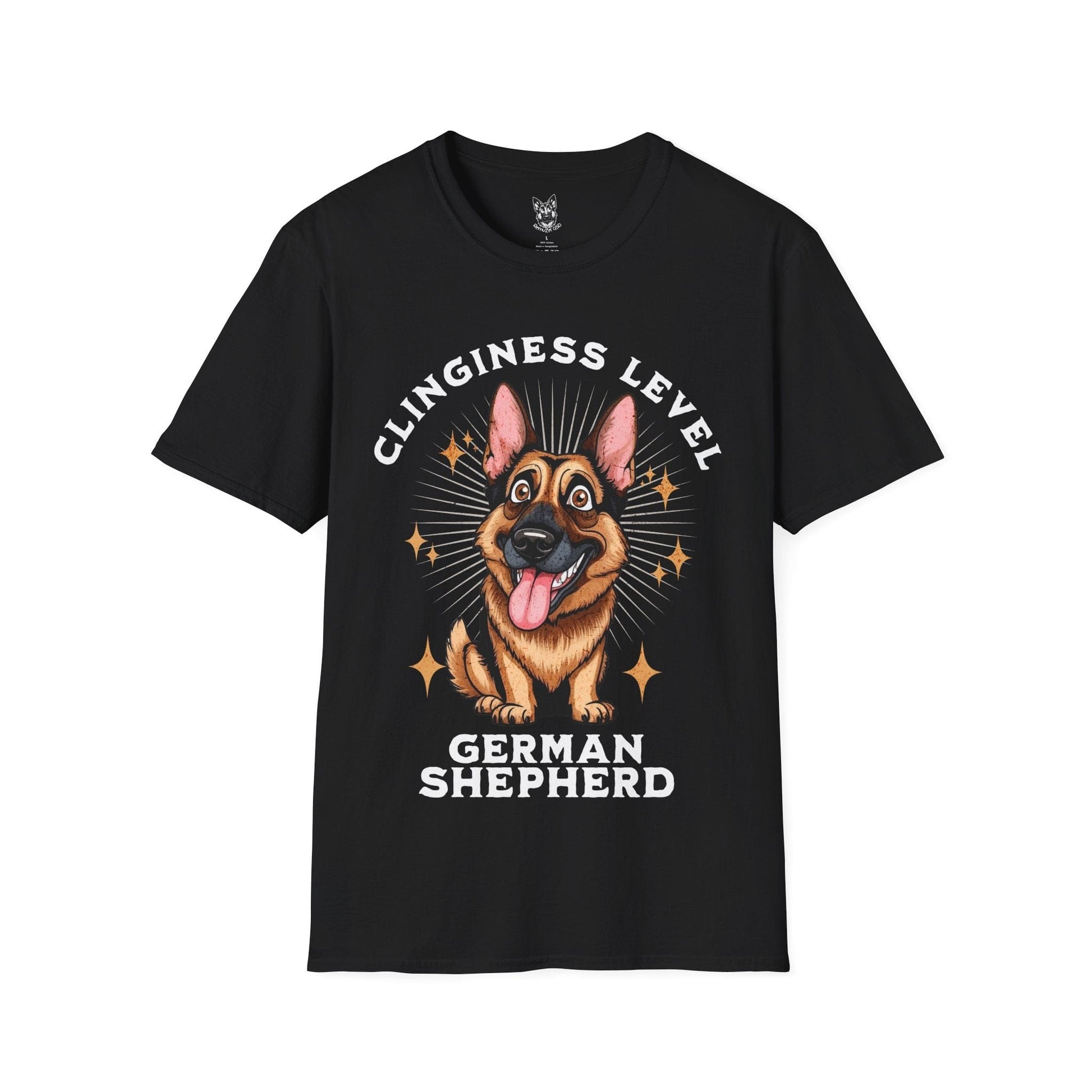 T-Shirt Black / S Clinginess Level: Shadow – Funny German Shepherd T-Shirt (UK)