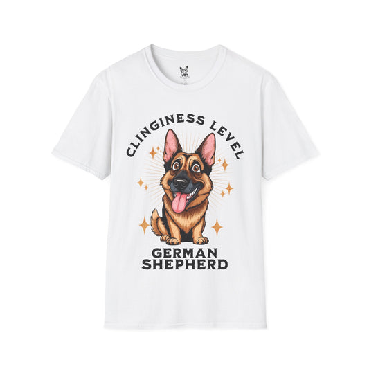 T-Shirt White / S Clinginess Level: Shadow – Funny German Shepherd T-Shirt (UK)