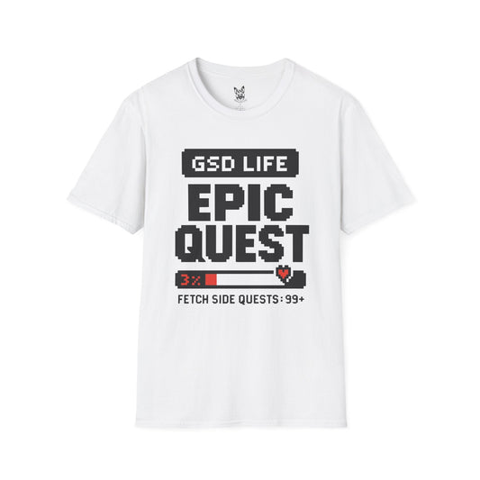 T-Shirt White / S Epic Quest Mode – Gamer German Shepherd T-Shirt (UK)