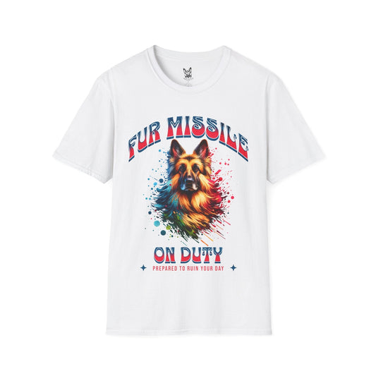 T-Shirt White / S Fur Missile on Duty – Protective German Shepherd T-Shirt (UK)