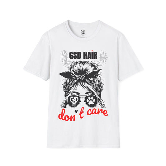 T-Shirt White / S GSD Hair, Don’t Care – Sassy German Shepherd T-Shirt (UK)