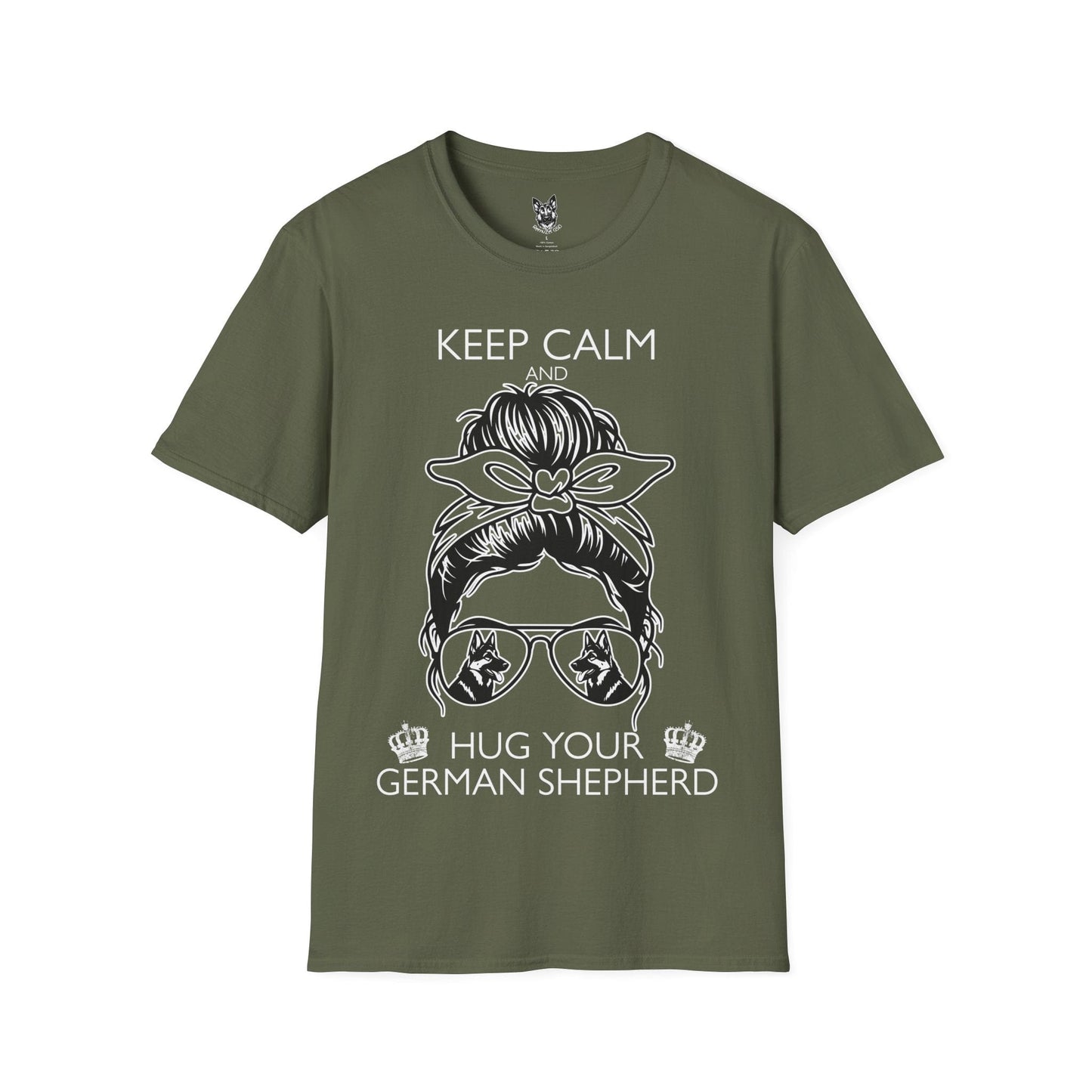 T-Shirt Military Green / S Hug-First Policy – Cute German Shepherd T-Shirt (UK)