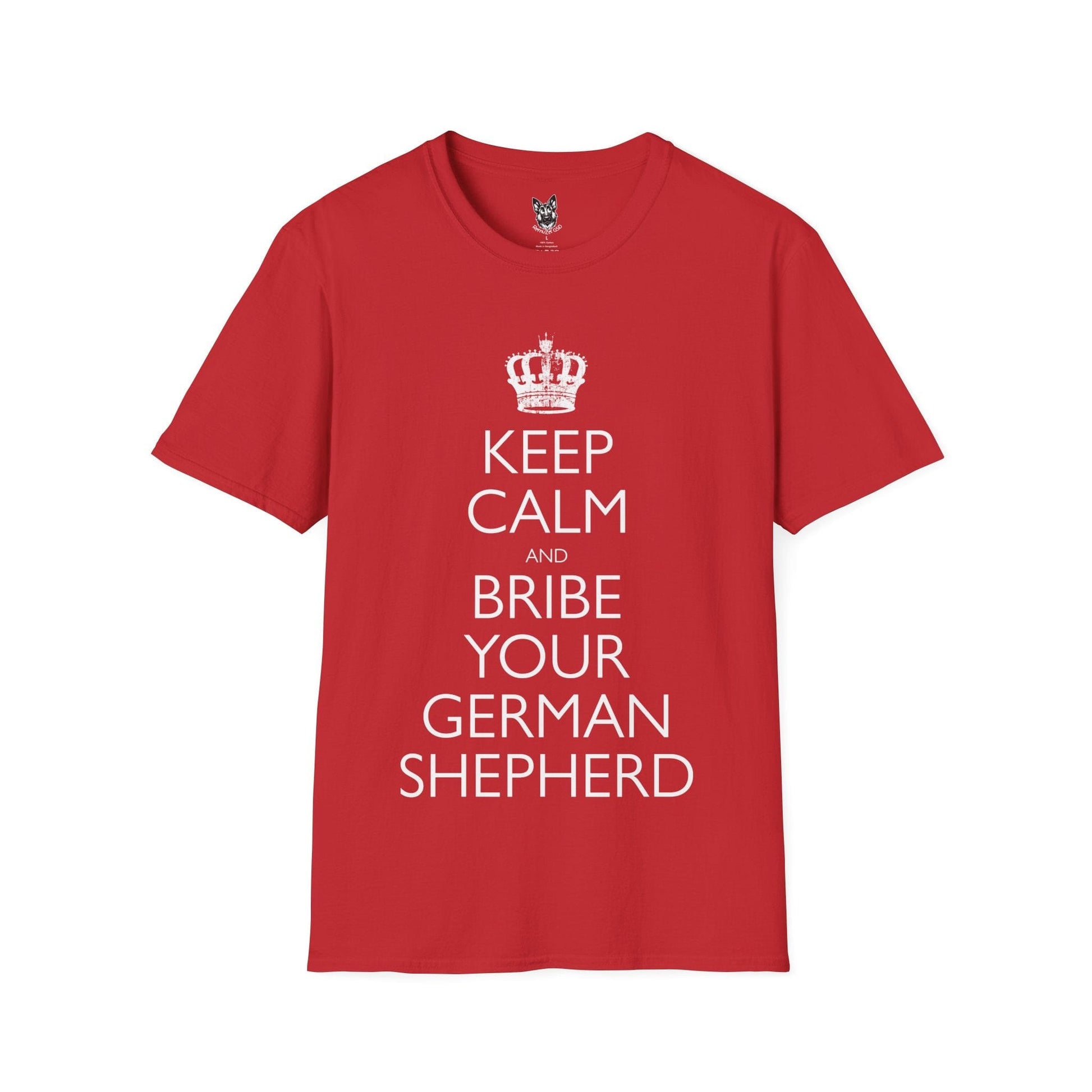 T-Shirt Red / S Keep Calm and Bribe – Funny German Shepherd T-Shirt (UK)