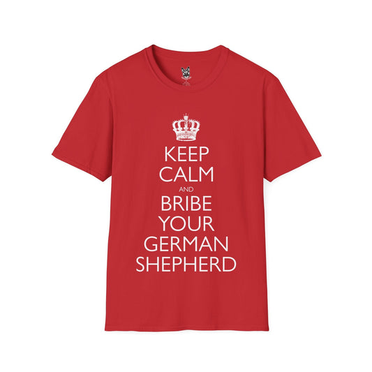 T-Shirt Red / S Keep Calm and Bribe – Funny German Shepherd T-Shirt (UK)