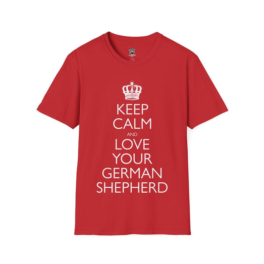 T-Shirt Red / S Keep Calm and Love – Cute German Shepherd T-Shirt (UK)