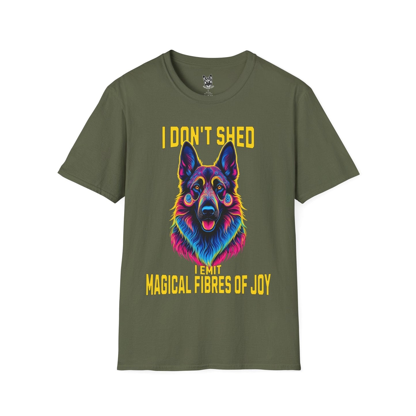 T-Shirt Military Green / S Magical Fibres of Joy – Psychedelic German Shepherd T-Shirt (UK)