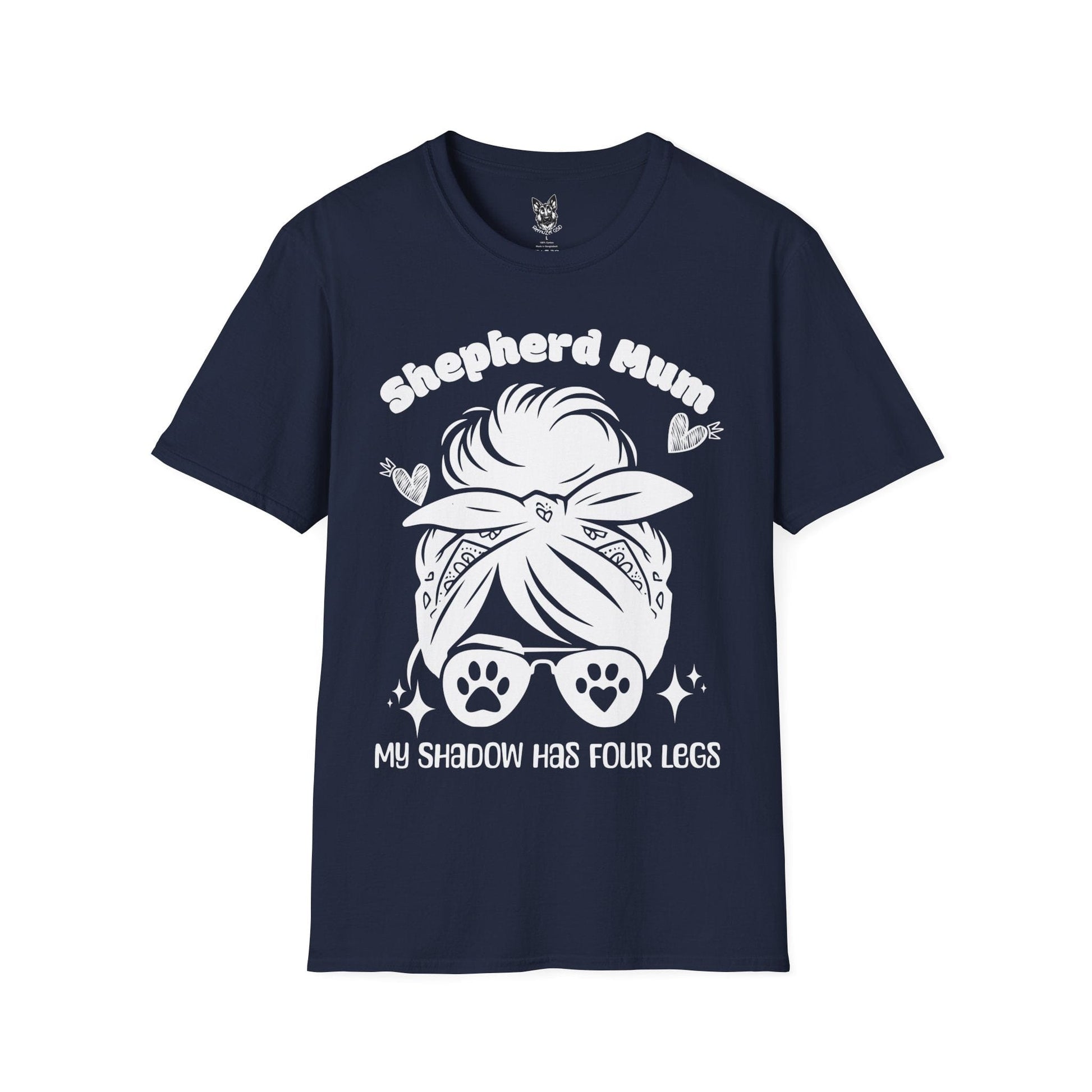 T-Shirt Navy / S My Shadow Has Four Legs – Mum Life German Shepherd T-Shirt (UK)
