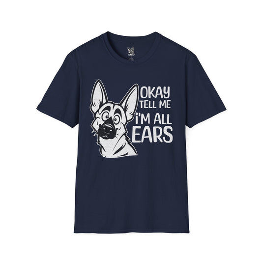 T-Shirt Navy / S Okay, tell me – Funny German Shepherd T-Shirt (UK)