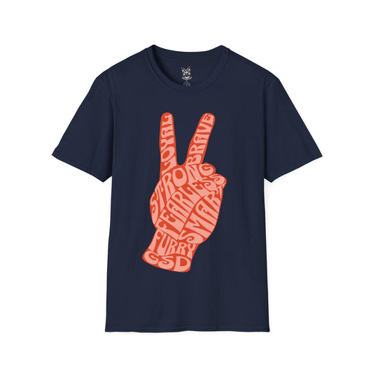 T-Shirt Navy / S Peace Sign – Groovy German Shepherd T-Shirt (UK)