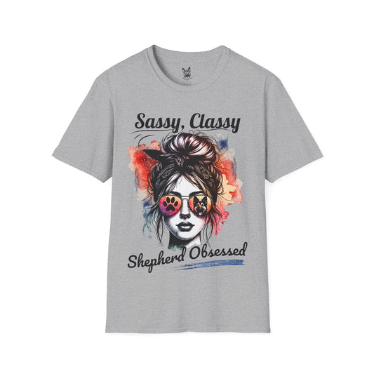 T-Shirt Sport Grey / S Sassy, Classy, Shepherd-Obsessed – Glam German Shepherd T-Shirt (UK)