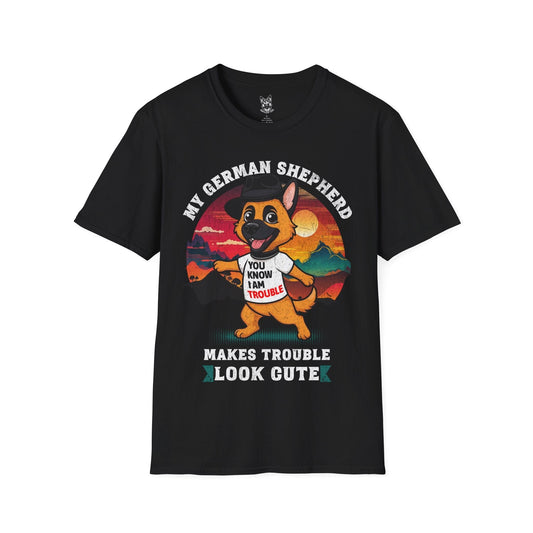 T-Shirt Black / S Trouble Looks Cute – Sassy German Shepherd T-Shirt (UK)